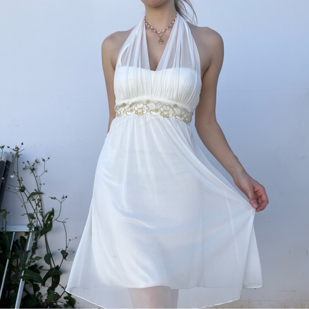 City triangles vintage dress, white, detailed, backless, sweetheart neckline